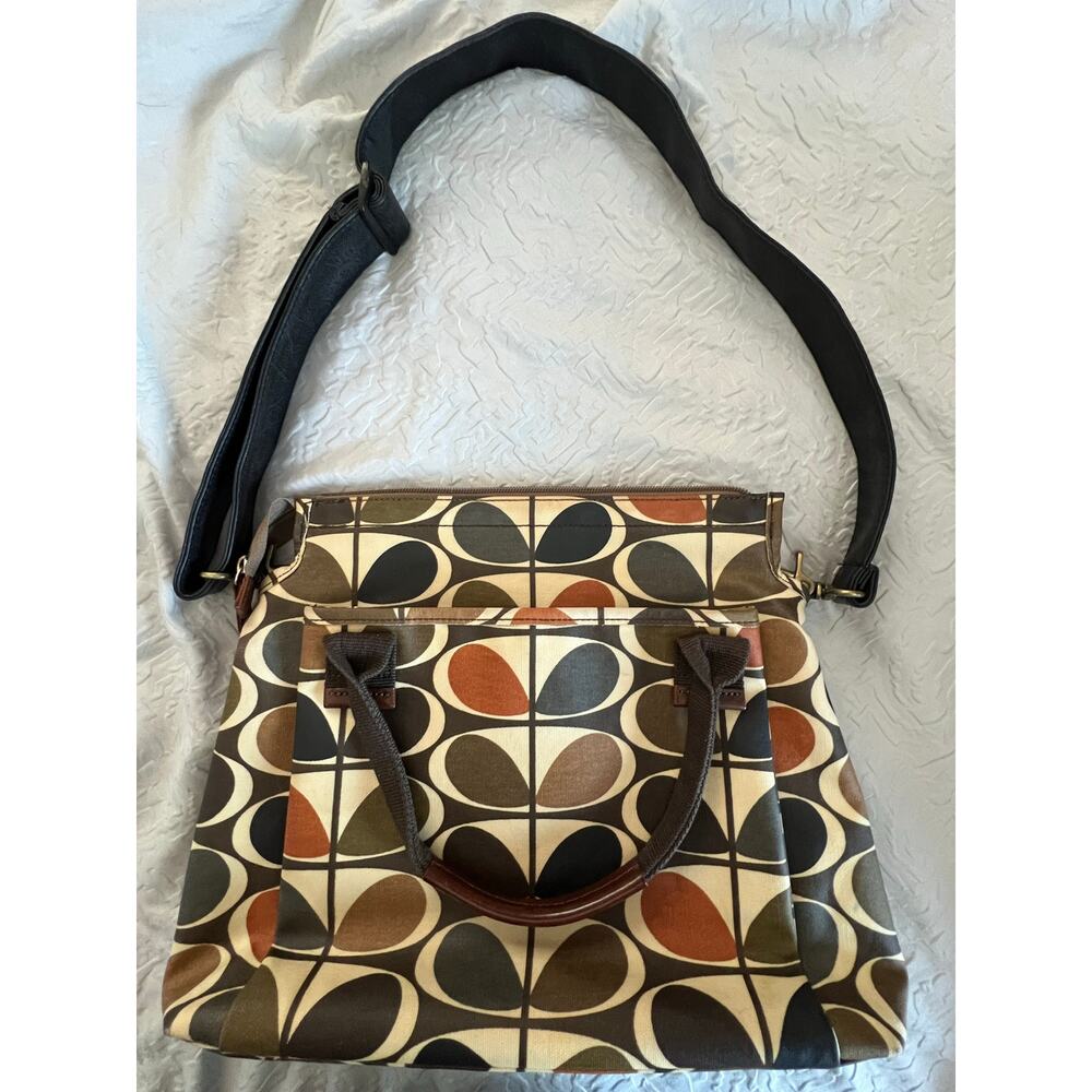 Orla Kiely bag, shoulder strap and top handles,